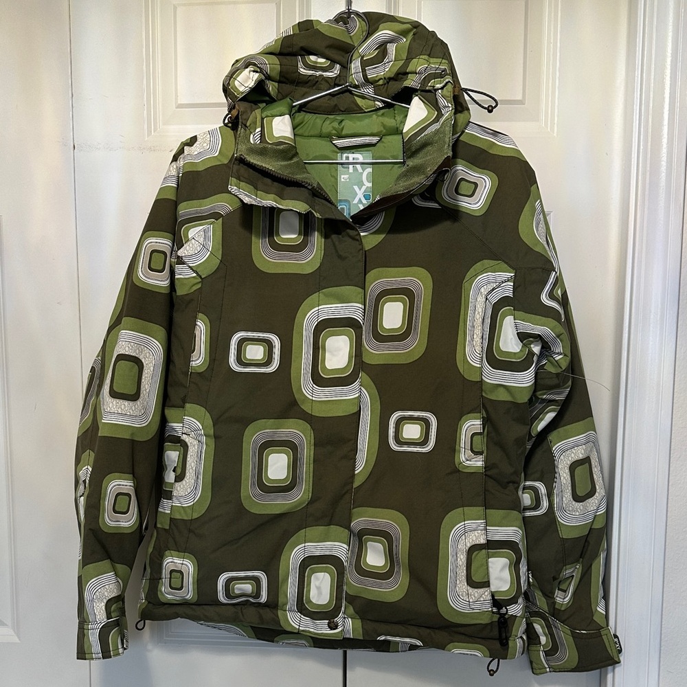 Roxy Endurance Retro Green 10,000 MM snowboarding ski jacket sz M. EC hooded
